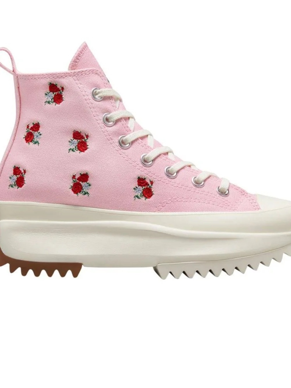 Converse Hike Pink High-Top Sneakers with Red Rose Embroidery